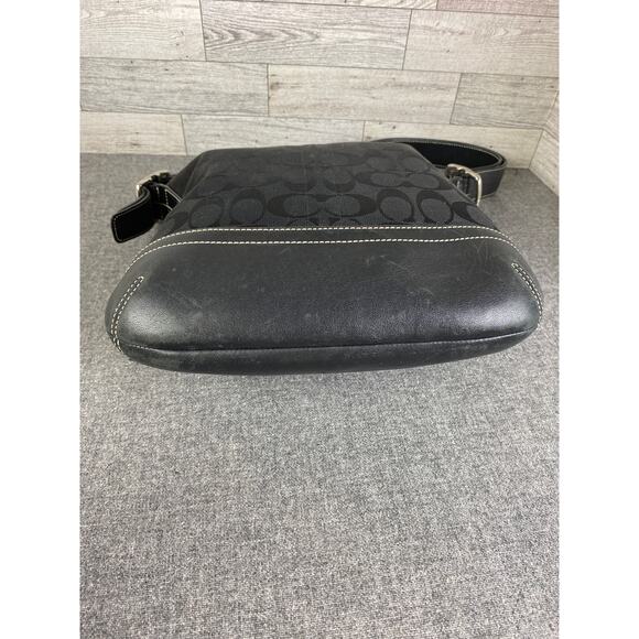 COACH SIGNATURE BAG BLACK Canvas Crossbody Shoulder Style 9362 Purse - Picture 4 of 11